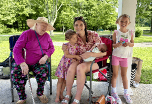 Breakfast Picnic: Kids play in river - Mother Nancy, Millie, Joanna, Baby Graham, and Maeve - August 1, 2026
